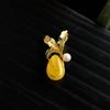 Lily Chinese Enamel Amber Brooch - Elegant Women's Qipao Suit Accessory Gift