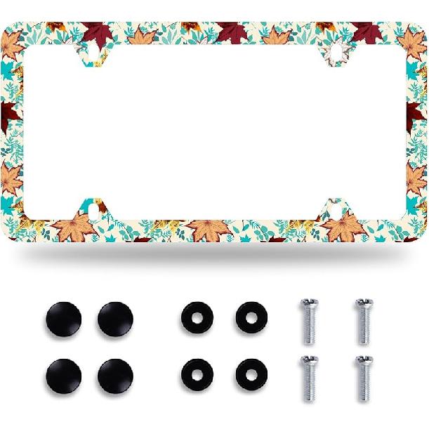 Colorful Flowers License Plate Frame Colorful Wildflower Floral License Plate Frames Stainless Steel Accessories Cars Decor With 4 Holes And Screws