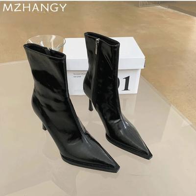 Fashion Women Sexy High Heels Ankle Boots Leather Pointed Toe Elegant Shoes Woman 2025 Trend Chelsea Boots Winter New Pumps Mujer Botas