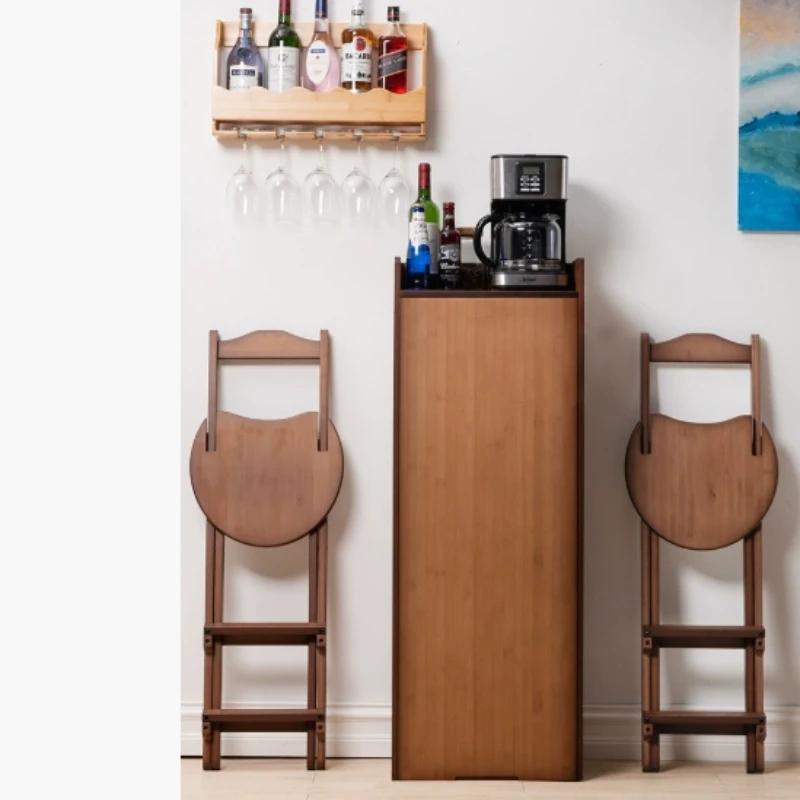 Solid Wood Simple Foldable High Stool Bar Chair Solid Wood Backrest Home Living Room Coffee Shop Portable Stool