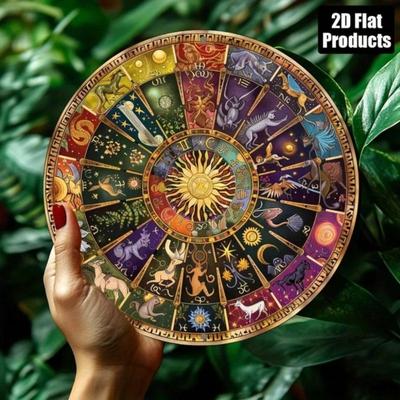 Zodiac Wheel Metal Wall Art 8 Inch Round Aluminum Sign Astrological Decor Home Bar