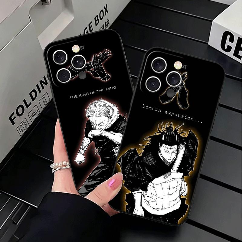 JUJUSU Anime Character Art Soft Phone Case for iPhone 16 16E 17 Air 15 Pro Max 14 Plus 13 Mini 11 12 7 Black Cover Back Shell