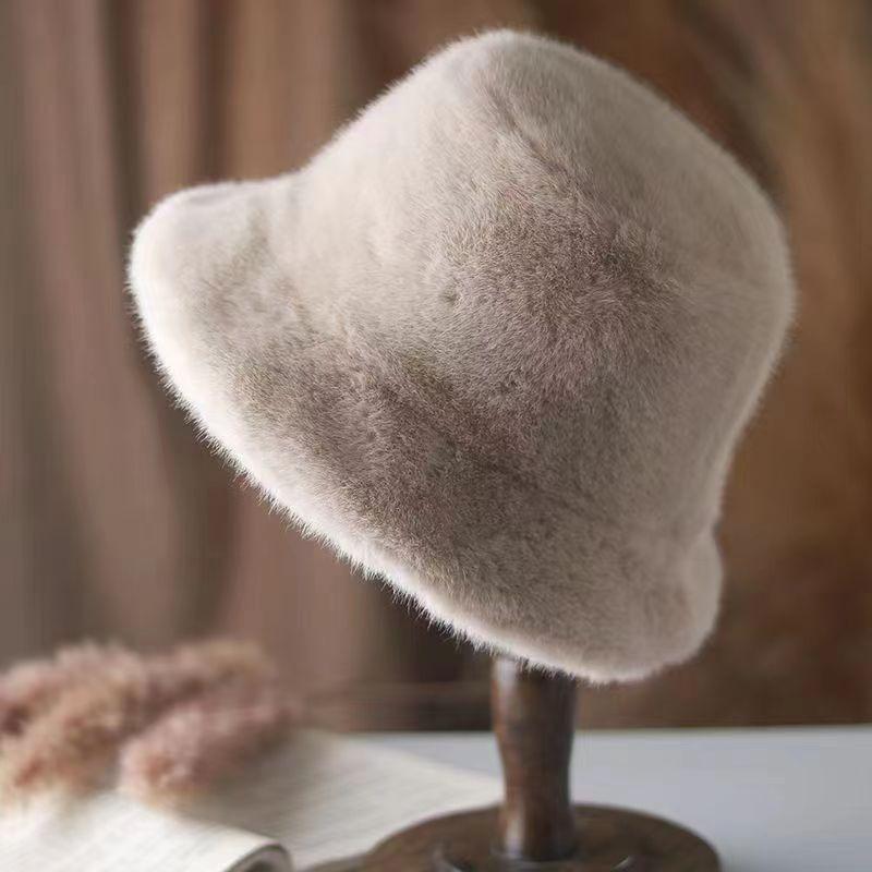Fisherman Hat New Mink Fur Winter Warm Large Brim Bucket Hat Thickened Korean Style for Women Fashion Headwear