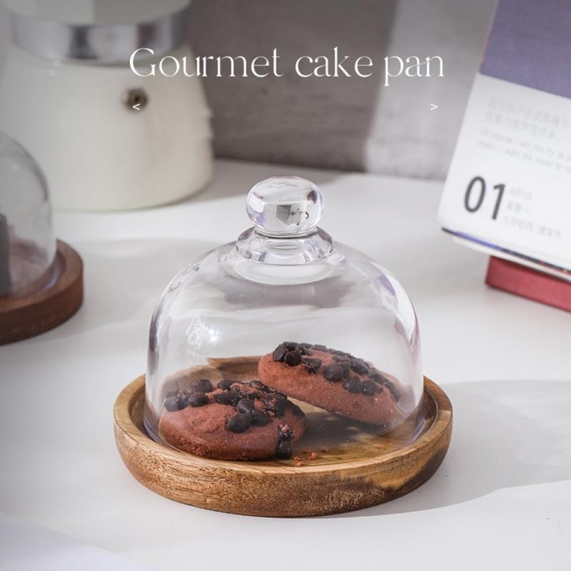 Elegant Wooden Cake Stand with Glass Top Multi Functional Serving Plate for Snacks Dessert Presentation Tray