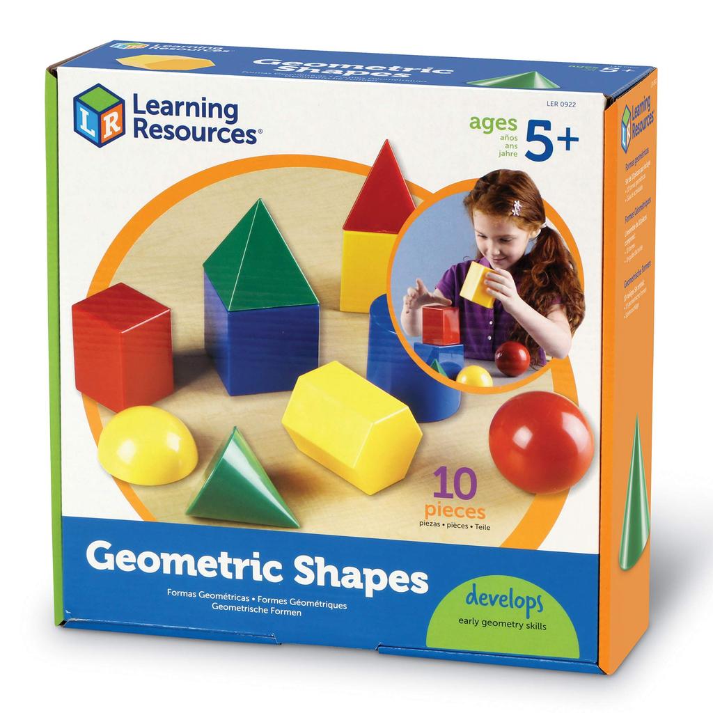Learning Resources Math Learning 3D Shape Authentic Materials, Blocks, Plastic, 10-Piece Set, LER0922,