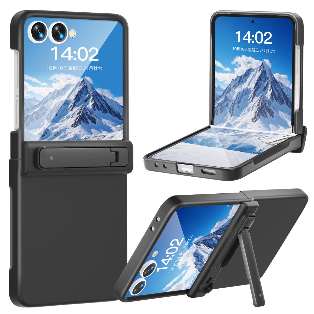

For Samsung Galaxy Z Flip7 5G Kickstand Case Hinge Protection Hard PC Phone Cover Built-In Screen Film Black