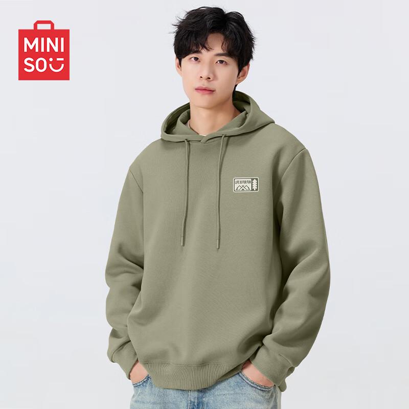 MINISO Men's Heavyweight Pullover Hoodie with Green Pine Chest Logo