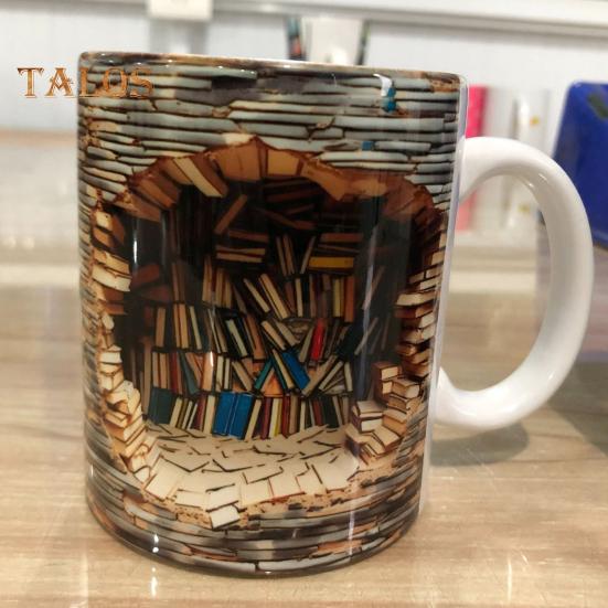 3D Bookshelf Mug Creative Multifunctional Ceramic Water Cup with Handle A Library Shelf Space Design Book Lovers Coffee Mug Birthday Christmas