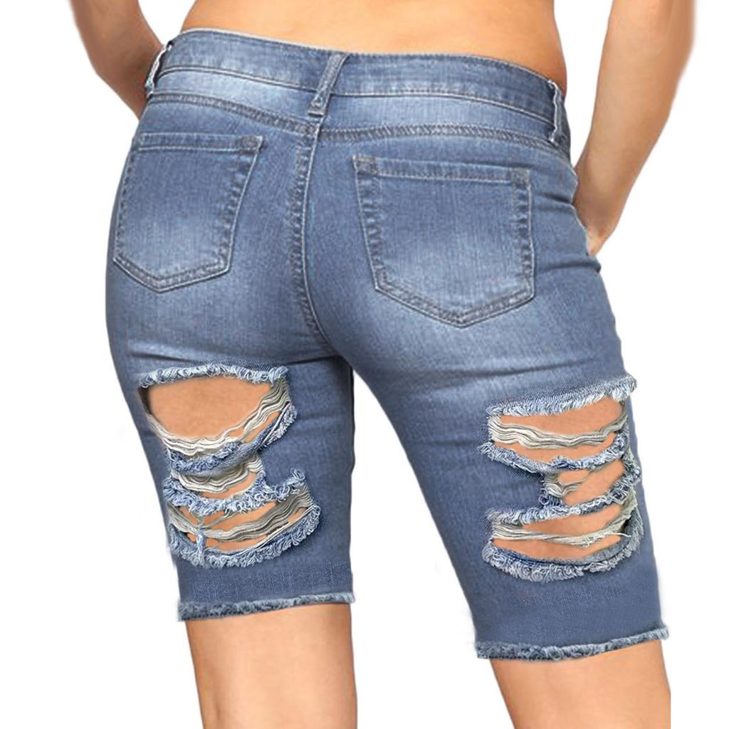 Módní Dámské Kapesní Elastické Jeans Džínové kalhoty Dámské šortky Ležérní šortky