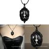 Geometric Gothic Black Glass Pendant Necklace With Alloy Chain For Unisex Fashion
