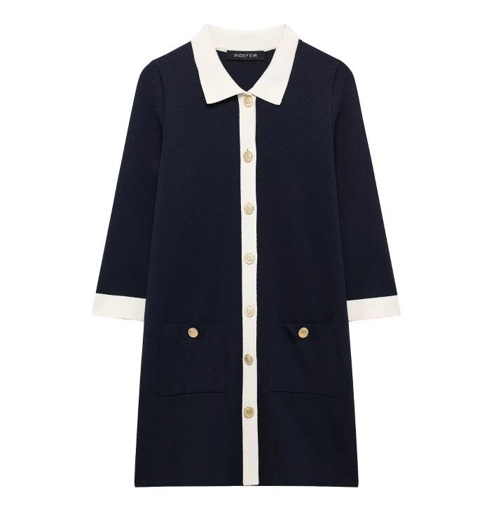 

TAOP&ZA Женское трикотажное платье с длинным рукавом и отложным воротником, в стиле колор-блок, для ранней весны Large