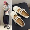 French One-word Buckle with Single Shoes Women's Retro Mary Jane Shoes 2025 New Bow Flat Ballet Shoes