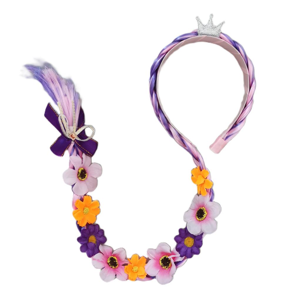 Pearl Crown Headband with Wig Braids & Snowflake Decor for Girls—Princess Style, Perfect for Daily Wear & Holiday Parties