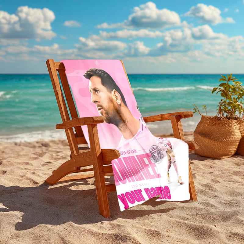 Personalized customized proof beach towel with Inter Miami Messi pattern - soft, absorbent,quick-drying,perfect