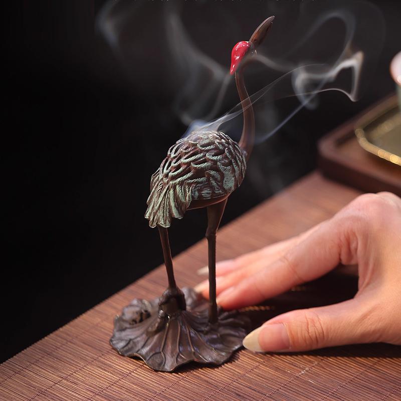 Creative Mini Aromatherapy Furnace, Home Indoor Zen Tea Ceremony Decorations, Metal Alloy, Crane style Small Incense Burner, 1Pc