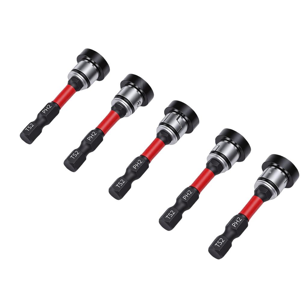 5Pcs Magnet Drywall Screw Setter Bits Adjustable Depth PH2 Position Bit with Removable Aluminum Collar S2 Steel Hex