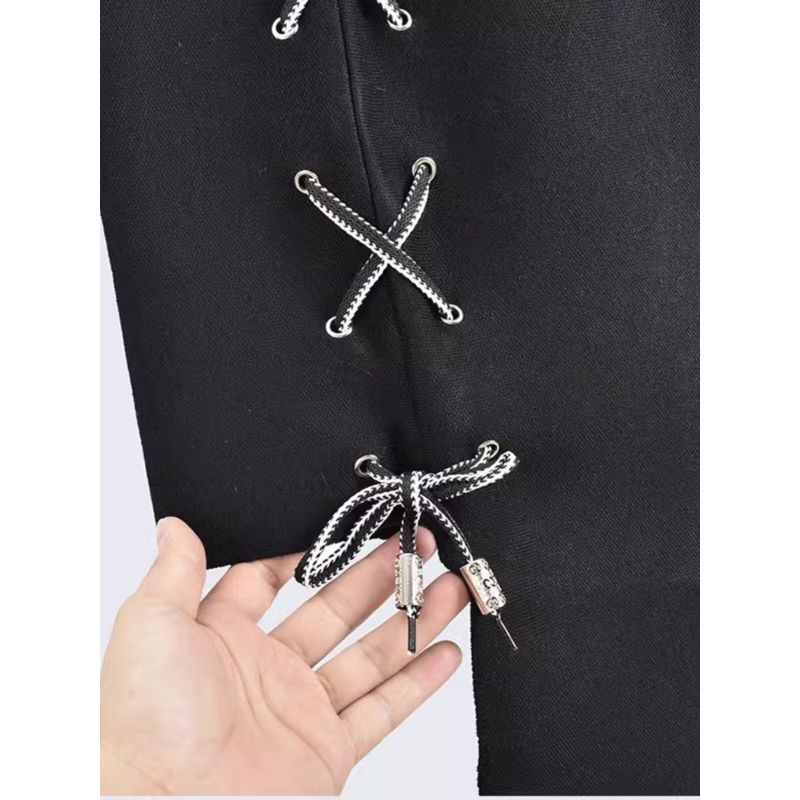 Irregular Design Spring & Fall Sexy High Waist Elastic Waist Midi Skirt Slim Looking Women's Lace-up Knitting Sheath Skirt