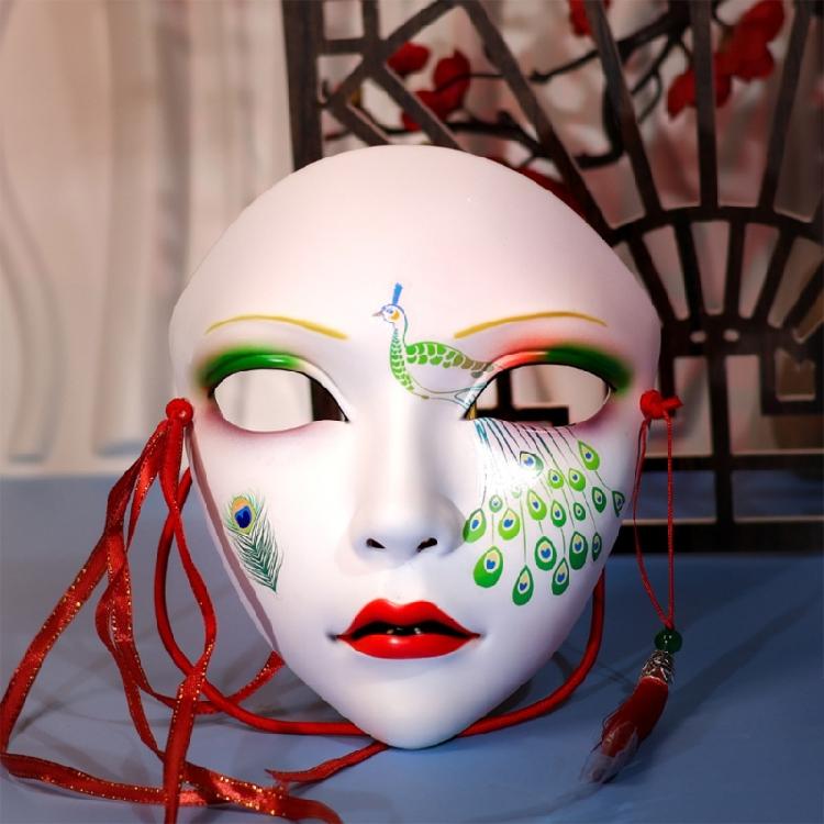 Maska Halloweenowa Ręcznie Malowana Maska Bal Maskowy Ozdoba z Frędzlami Maska do Teatru Maska na Całą Twarz Dla Kobiet Cosplay