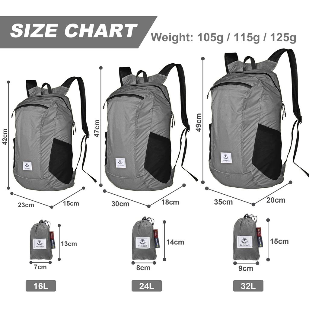 [4Monster] Zaino da Esterno, Zaino Pieghevole, Zaino Portatile, Leggero, Zaino Pieghevole, Ultraleggero, Grande Capacità, Impermeabile, Pieghevole