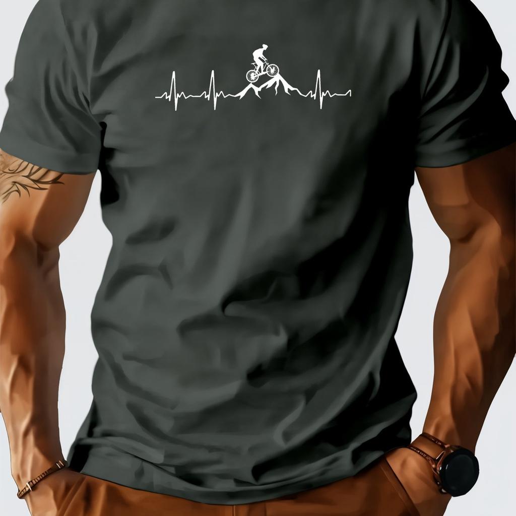 Men Cotton Running Enthusiast Graphic T-Shirt Breathable Regular Fit Casual Tee with Heartbeat Design Men Clothing