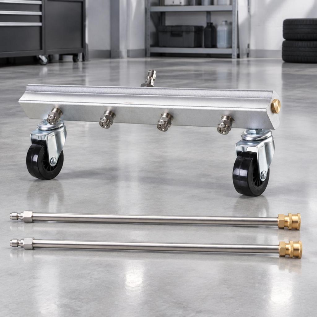 Stainless Steel Pressure Washer Attachment with Extension Rods QuickCoupling Wheels MultiNozzle