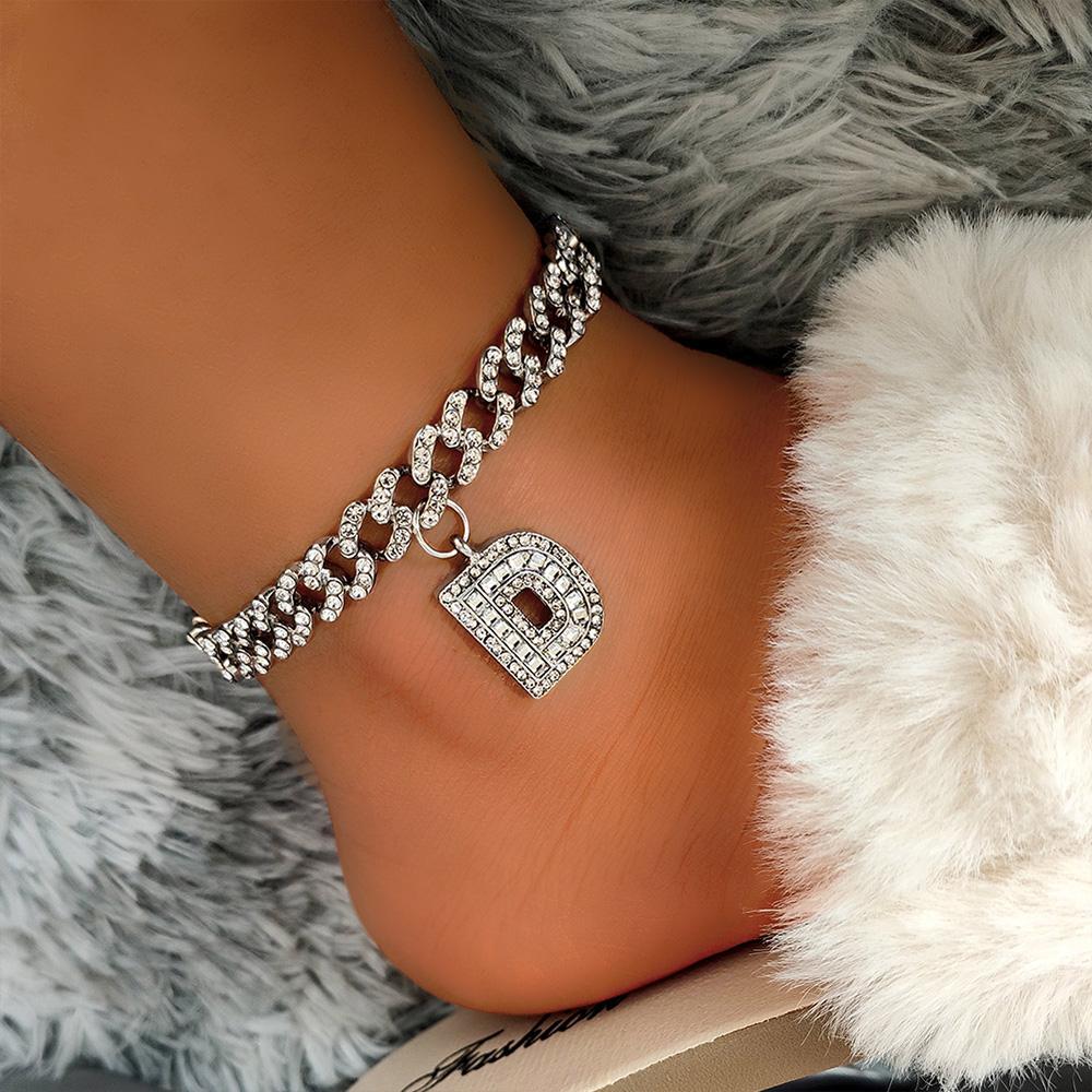 

Панк хип-хоп массивные хрустальные инициалы буквы браслеты для женщин Iced Out золото серебряный цвет стразы кубинский браслет на лодыжку ювелирные изделия 22CM белый