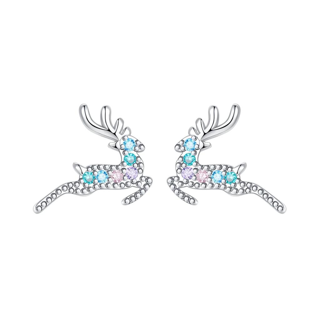 Christmas 925 Silver Charms Santa Claus Reindeer Earrings Beads fit Necklace Bracelets DIY Fine Jewelry Party Gift