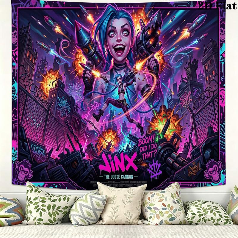 Jinx Wall Tapestry Aesthetic Wall Hanging Printed Fabric Blanket Decorative Tapestries for Bedroom Living Room Home Decor