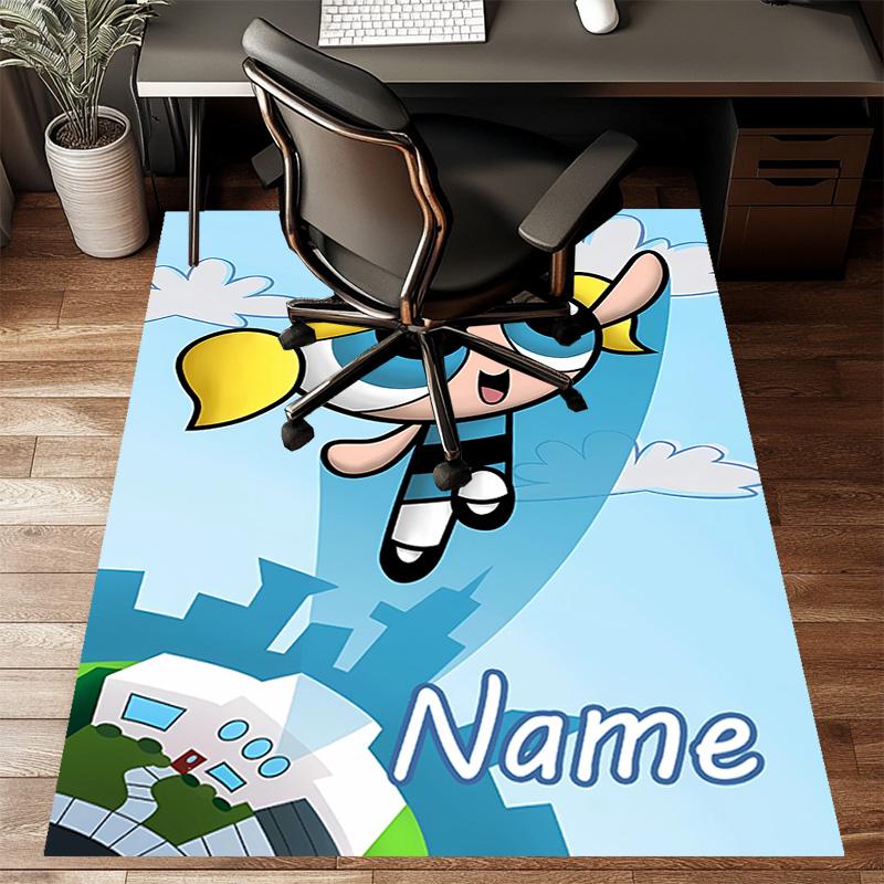 Benutzerdefinierte The Powerpuff Girls Matte mit personalisiertem Namen, waschbarer Polyester-Eingangsbereich-Teppich für den Innenbereich, Geschenk für Weihnachten, Ostern, Thanksgiving