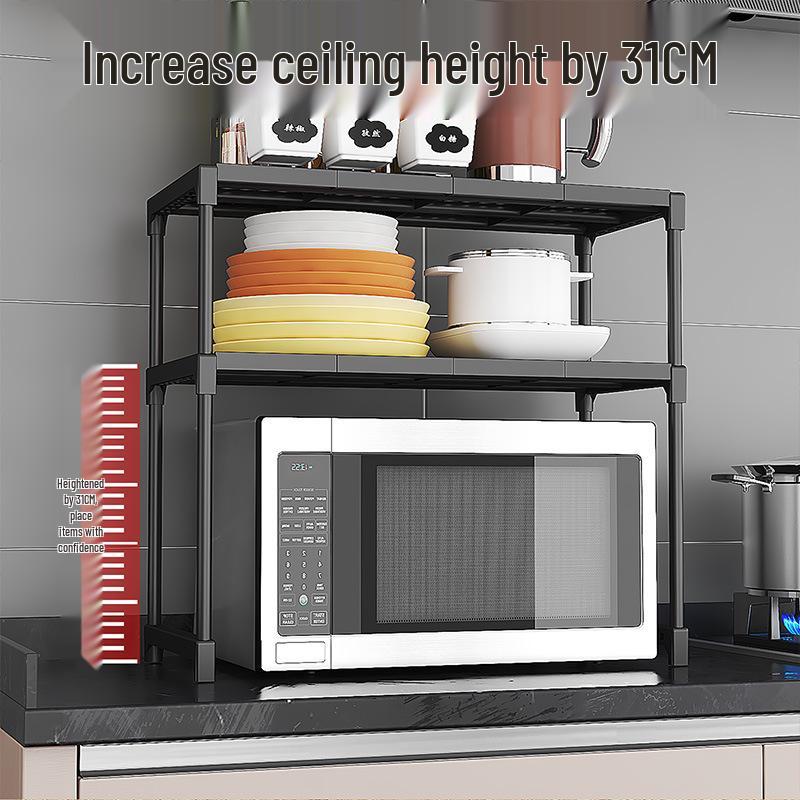 Popular Double Layer Microwave Oven Rack – Simple, Multi-Purpose Kitchen Storage with Seasoning Box Organizer