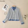 Women Splice Turn Down Collar Casual Long Sleeve Button Blouse