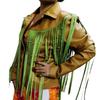 NOORA Womens Lambskin Leather Beige & Light Green Color Jacket | Motor Biker Fringe Style Jacket | Beautiful Gift For Her
