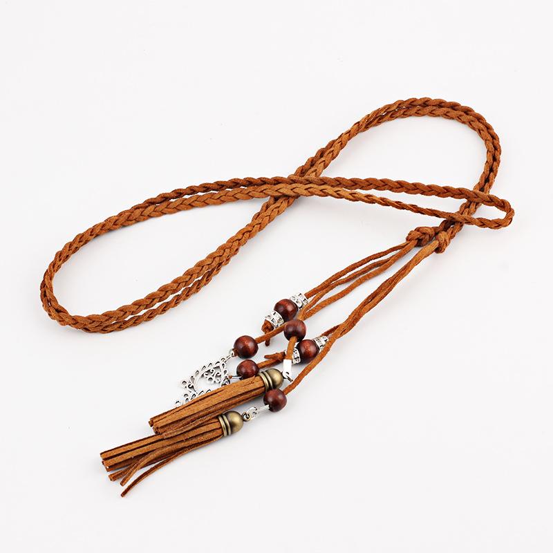 Retro Ethnic Style Waist Band Korean Hand Woven Waist Rope Dress Styling Accessories Tassel Belt Pendant Thin Waist Chain Belts