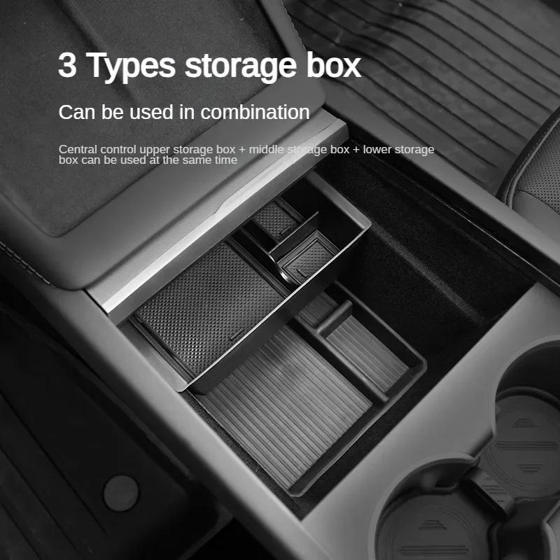 Model3+ 2025 Central Control Storage Box For Tesla Model 3 Highland Flocking Central Armrest Hidden Organizer Stowing Tidying