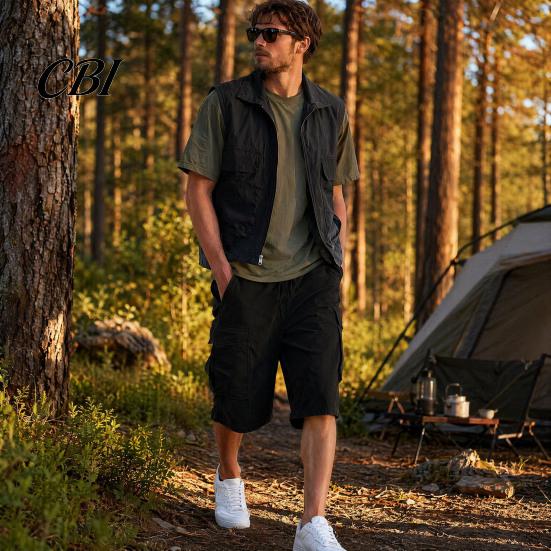 Men Shorts with Drawstring Summer for Men, Multi-Pocket Cargo Adjustable Elastic Skin-friendly Fabric Waistband, Loose Fit Sport Hiking Work