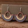 Vintage Round Inlaid Hollow Blue Color Wooden Leather Earrings Geometric Creativity Silver Color Dangle Earrings for Women