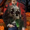 Men's Halloween Print Corduroy Warm Blazer Jacket with Pockets Casual Suit Coat Long Sleeve Button Front Outerwear for Fall