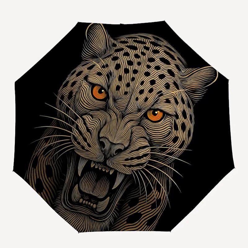 1pc Leopard Wildcat Automatic Folding Umbrella - 8-Rib Compact Travel Umbrella Durable & Portable for Outdoor Use, Perfect Gift064