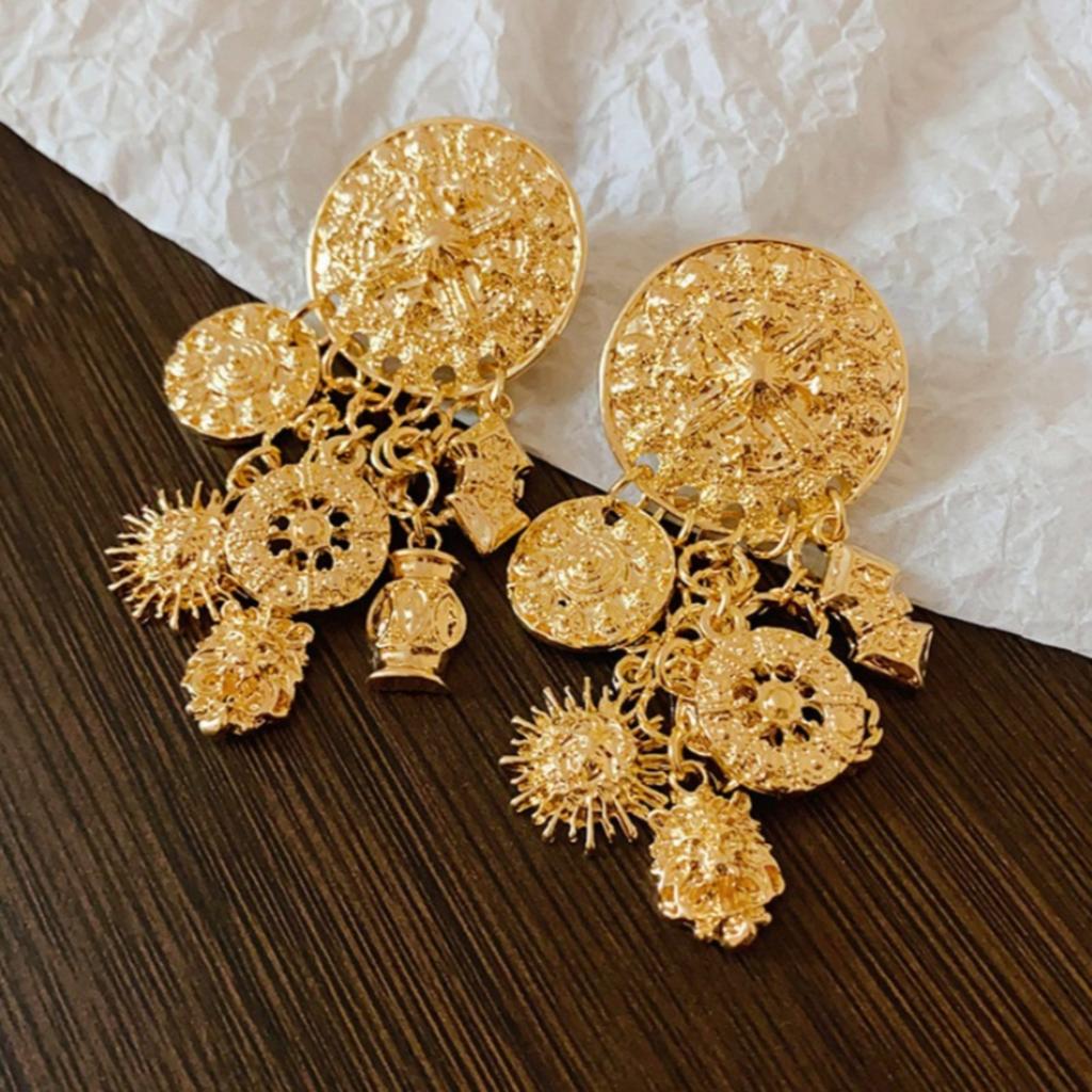 Vintage Earrings Metal Inlaid Earrings