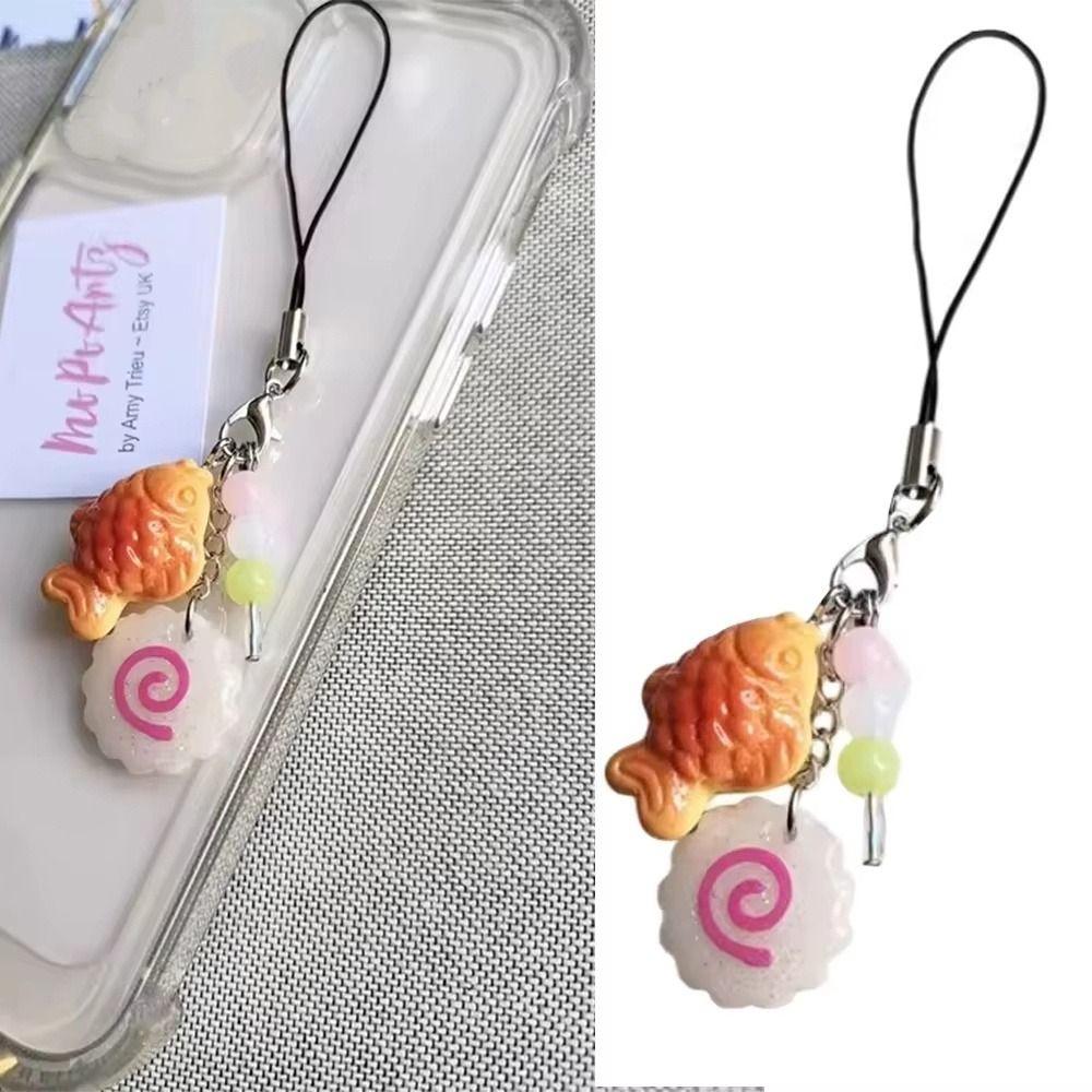 Japanese Food Taiyaki Pendant Street Food Dango Phone Charm Fish Cake Keychain Women Girls