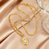 Fashion Opal Pendant Necklace for Women, Stainless Steel Colorful Natural Stone Necklace, Luxury Aesthetic Jewelry Gifts
