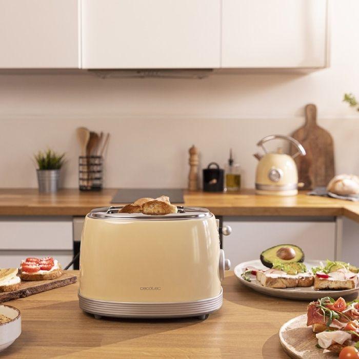 Grille-pain - Cecotec - Toast & Taste 800 - Vintage - Jaune - 850 W - 2 Tranches