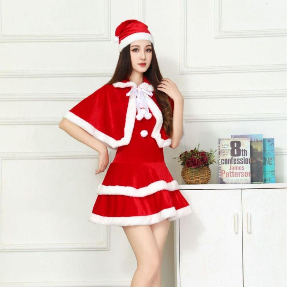 Weihnachtsmannmütze Cosplay Weihnachtsoutfit Goldener Samt Weihnachtsaufführungskostüm Nachtclub Bar