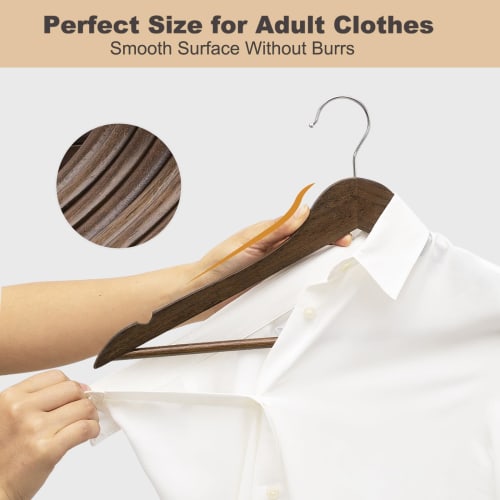 ELONG HOME Wooden Clothes Hangers with Non-Slip Indents and Trouser Bars, Shape-Retaining, 360-Degree Rotating Slim Clothes Hangers for Suits, Shirts,