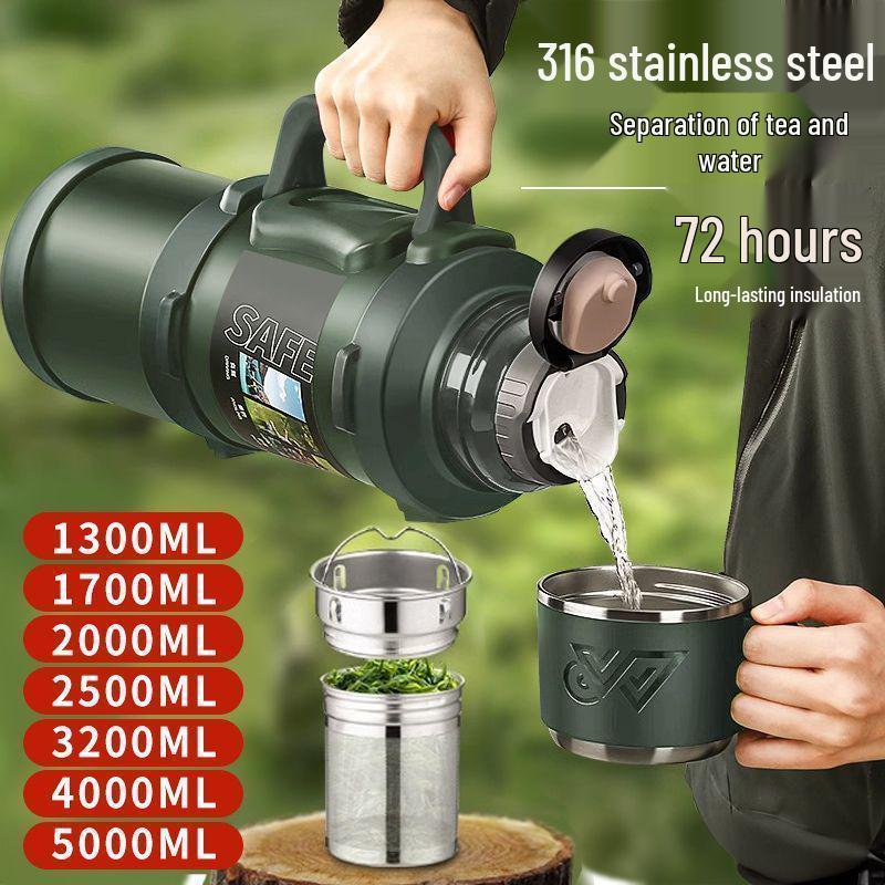 316 Stainless Steel Insulated Thermos Flask, Large Capacity (1.3-5L) for Men, Ideal for Outdoor Travel and Car Use.