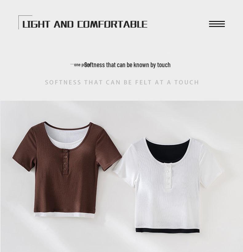 Women's Spring/Summer Color Block Yoga Vest: White, Fake Two-Piece, Short Sleeve, Loose Slim Fit
