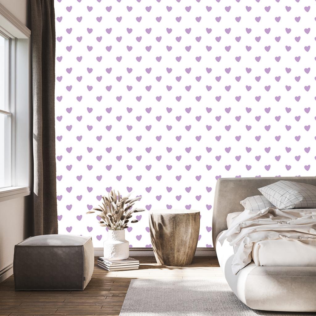 Heart Wallpaper White, Lavender, Purple and Light Gray 50x1000