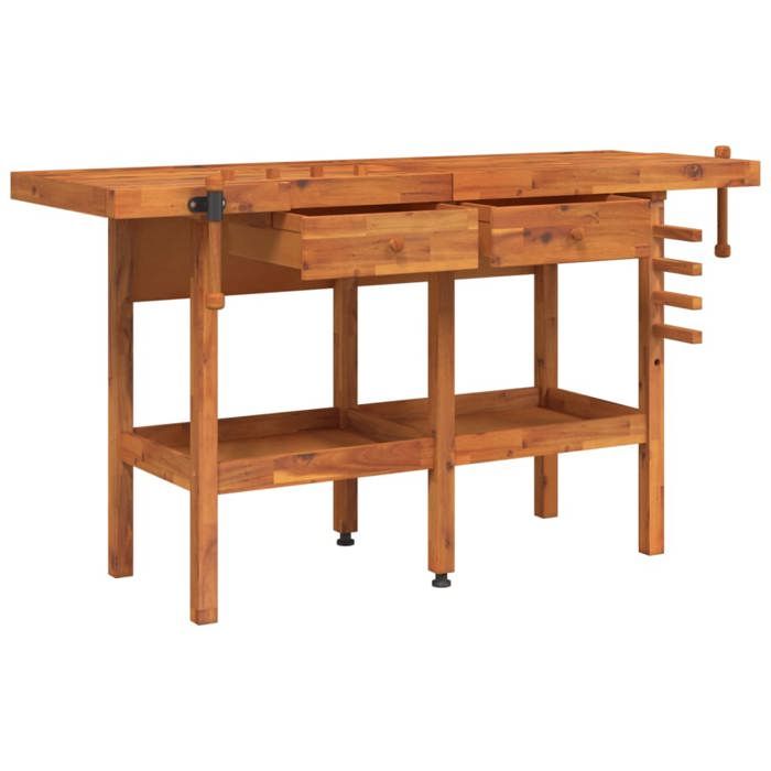 VidaXL Workbench with Drawers and Vices 162x62x83 Cm Solid Acacia Wood 153323