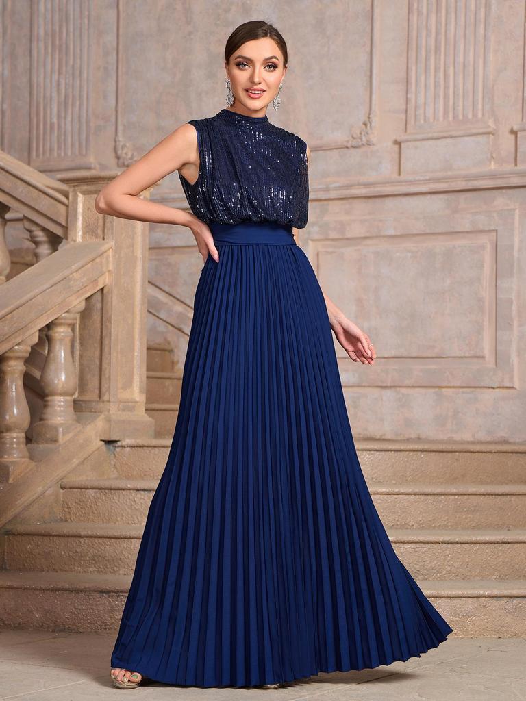 Sequin Pleated Banquet Evening Dress - Spring/Summer Women's Party Wedding Fashion