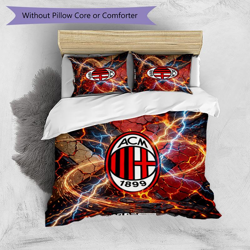 Set Lenzuola Stampa AC Milan 3 Pezzi Morbido Delicato sulla Pelle Lavabile Copripiumino e Federe Set Stagione Unica Camera da Letto